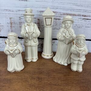 VTG World Bazaar Ceramic Crown Accent Cream Carolers 5 Pc Set W Box Christmas